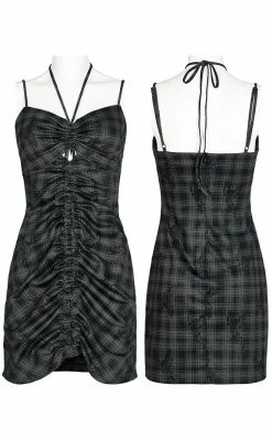 Punk Rave Clothing Velika Bodycon Dress | Grey Tartan