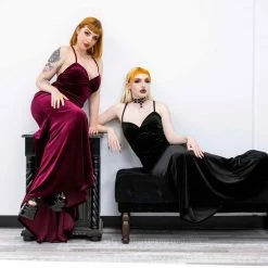 Black Friday Velour Goth Formal Dress | Wine