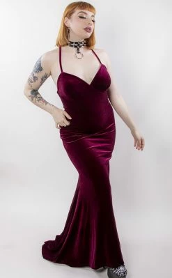 Black Friday Velour Goth Formal Dress | Wine