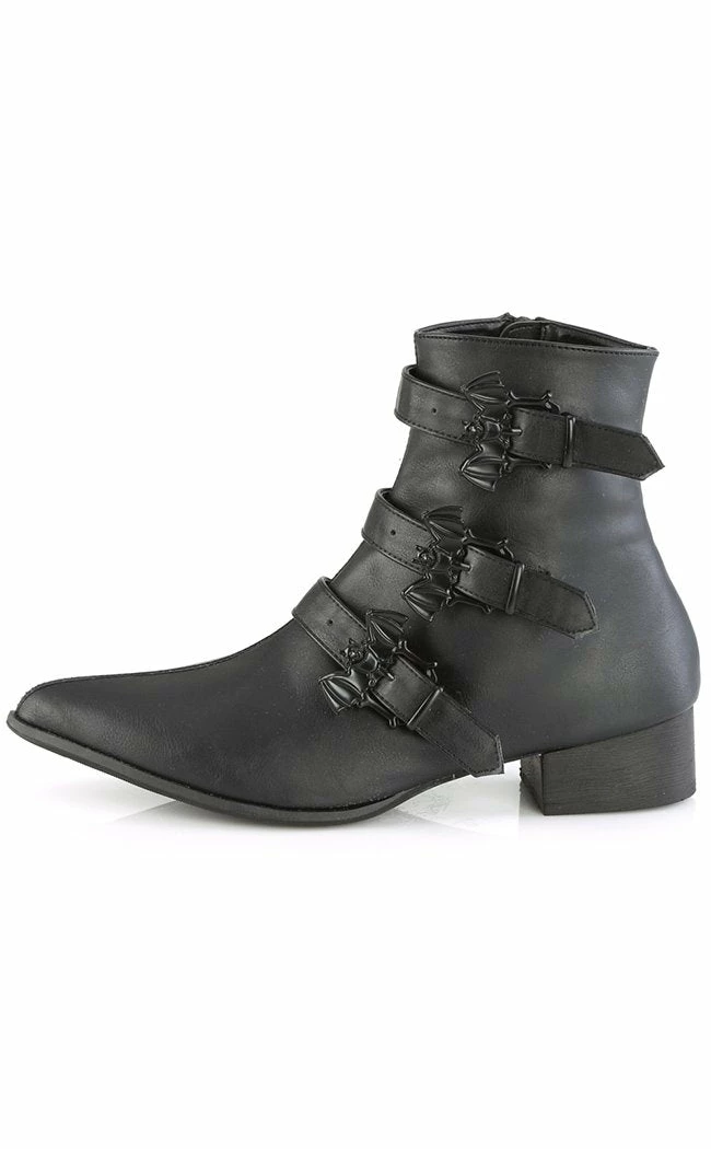 Demonia WARLOCK-50-B Black Vegan Winklepicker Bat Boots Shoes 5 Demonia WARLOCK-50-B Black Vegan Winklepicker Bat Boots Shoes