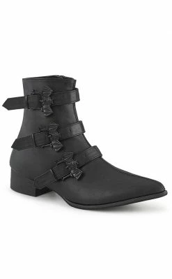 Demonia WARLOCK-50-B Black Vegan Winklepicker Bat Boots Shoes