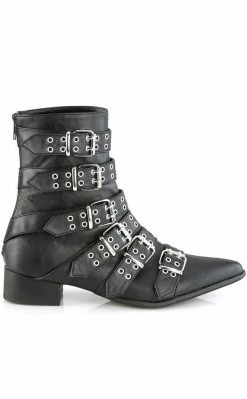 Demonia Shoes WARLOCK-70 Black Matte Winklepicker Boots
