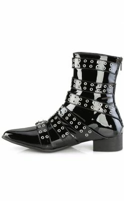 Demonia WARLOCK-70 Black Patent Winklepicker Boots