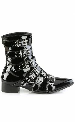 Demonia WARLOCK-70 Black Patent Winklepicker Boots