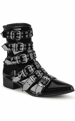 Demonia WARLOCK-70 Black Patent Winklepicker Boots
