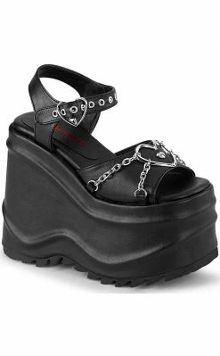 Demonia WAVE-09 Black Vegan Leather Platform Sandals (Au Stock) Shoes
