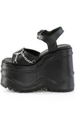 Demonia WAVE-09 Black Vegan Leather Platform Sandals (Au Stock) Shoes