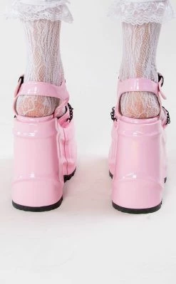 Demonia WAVE-09 Pink Holographic Platform Sandals Shoes