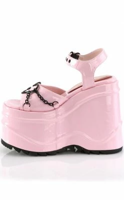 Demonia WAVE-09 Pink Holographic Platform Sandals Shoes