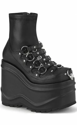 Demonia Shoes WAVE-110 Black Matte Stretch Ankle Boots