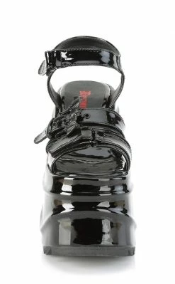 Demonia Shoes WAVE-13 Black Patent Platform Sandals