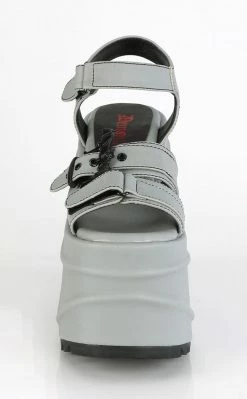 Demonia Shoes WAVE-13 Grey Reflective Platform Sandals