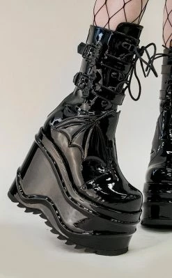 Demonia Shoes WAVE-150 Black Patent Platform Boots