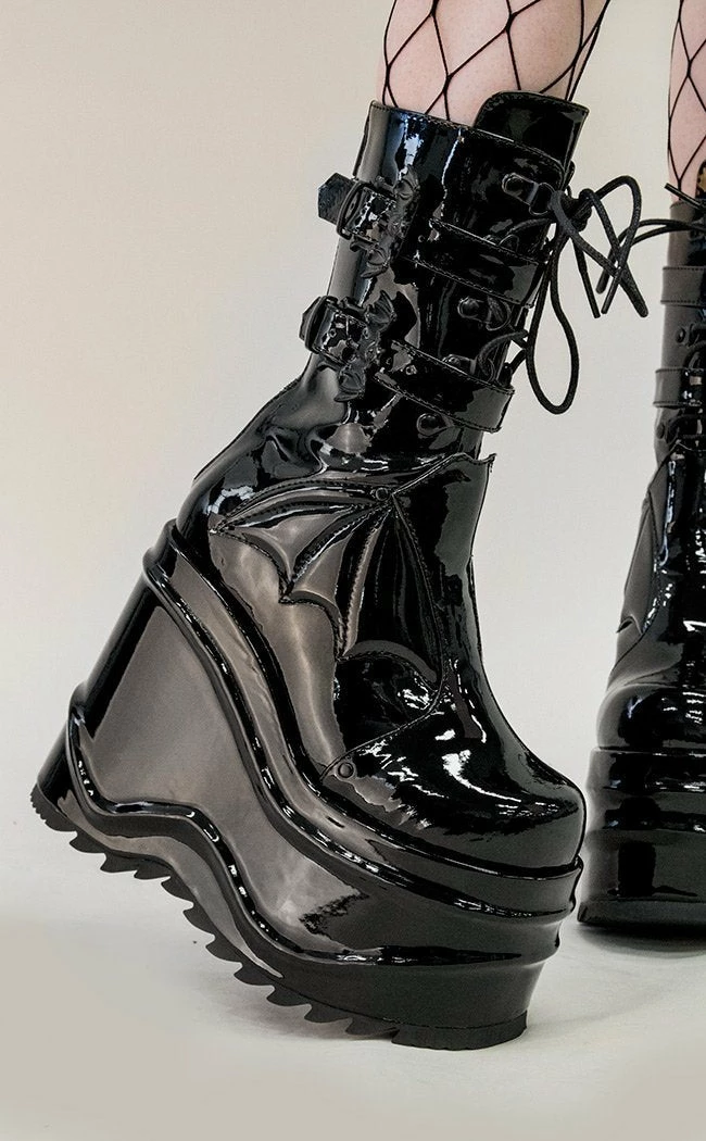 Demonia Shoes WAVE-150 Black Patent Platform Boots 4 Demonia Shoes WAVE-150 Black Patent Platform Boots