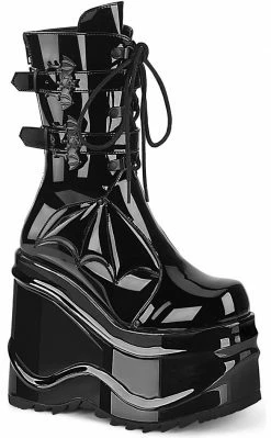 Demonia Shoes WAVE-150 Black Patent Platform Boots 13 Demonia Shoes WAVE-150 Black Patent Platform Boots