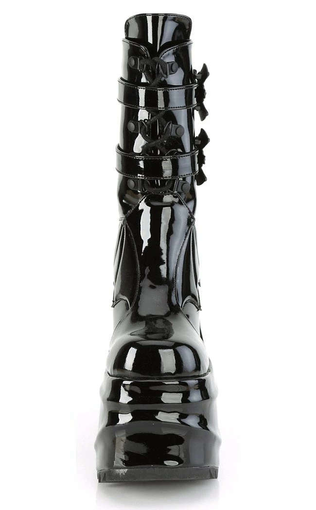 Demonia Shoes WAVE-150 Black Patent Platform Boots 7 Demonia Shoes WAVE-150 Black Patent Platform Boots