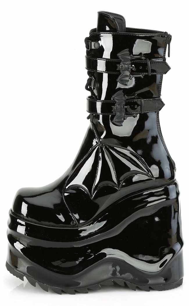 Demonia Shoes WAVE-150 Black Patent Platform Boots 8 Demonia Shoes WAVE-150 Black Patent Platform Boots