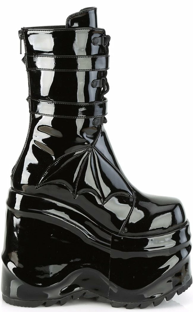 Demonia Shoes WAVE-150 Black Patent Platform Boots 10 Demonia Shoes WAVE-150 Black Patent Platform Boots