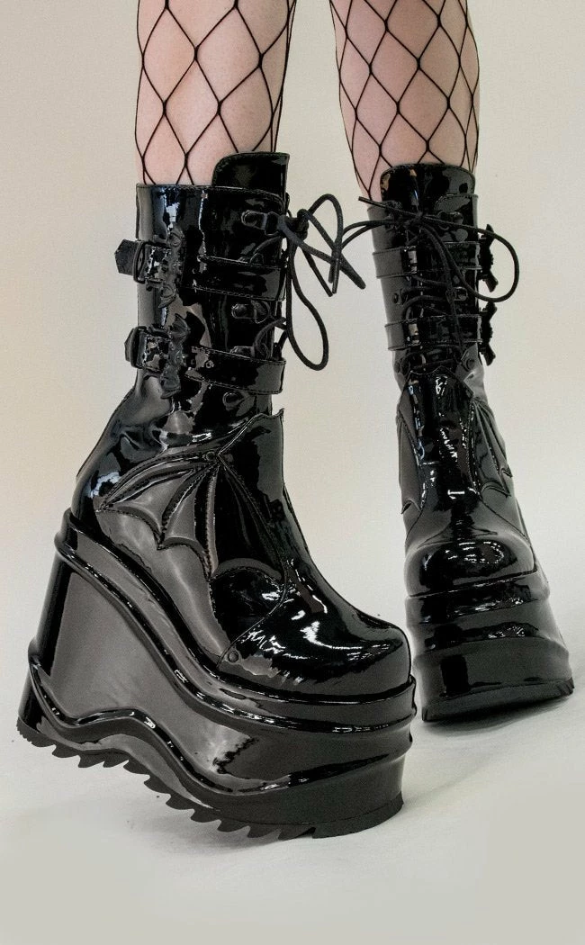 Demonia Shoes WAVE-150 Black Patent Platform Boots 3 Demonia Shoes WAVE-150 Black Patent Platform Boots
