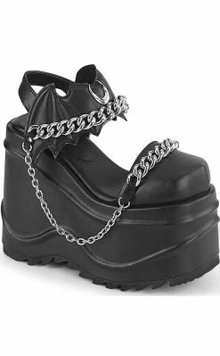 Demonia WAVE-20 Black Vegan Leather Platform Sandals