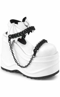 Demonia WAVE-20 White Vegan Leather Platform Sandals Shoes