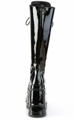 Demonia WAVE-200 Black Patent Knee High Platform Boots Shoes