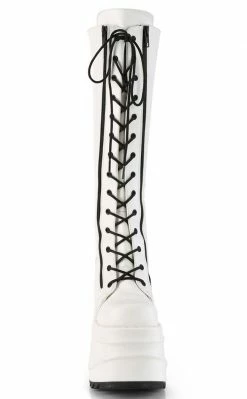 Demonia WAVE-200 White Vegan Leather Knee High Platform Boots Shoes