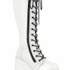 Demonia WAVE-200 White Vegan Leather Knee High Platform Boots Shoes