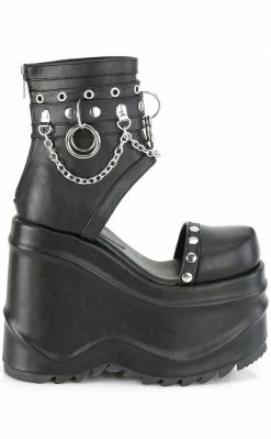 Demonia WAVE-22 Black Vegan Leather Platform Sandals