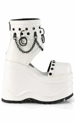 Demonia WAVE-22 White Vegan Leather Platform Sandals