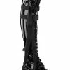 Demonia Shoes WAVE-315 Black Patent Thigh High Platform Boots