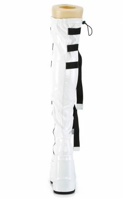 Demonia WAVE-315 White Patent Thigh High Platform Boots Shoes