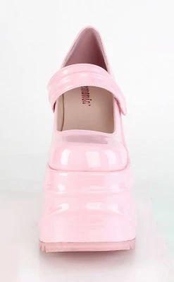 Demonia WAVE-32 Baby Pink Holographic Platform Mary Janes