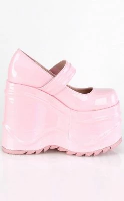 Demonia WAVE-32 Baby Pink Holographic Platform Mary Janes 11 Demonia WAVE-32 Baby Pink Holographic Platform Mary Janes