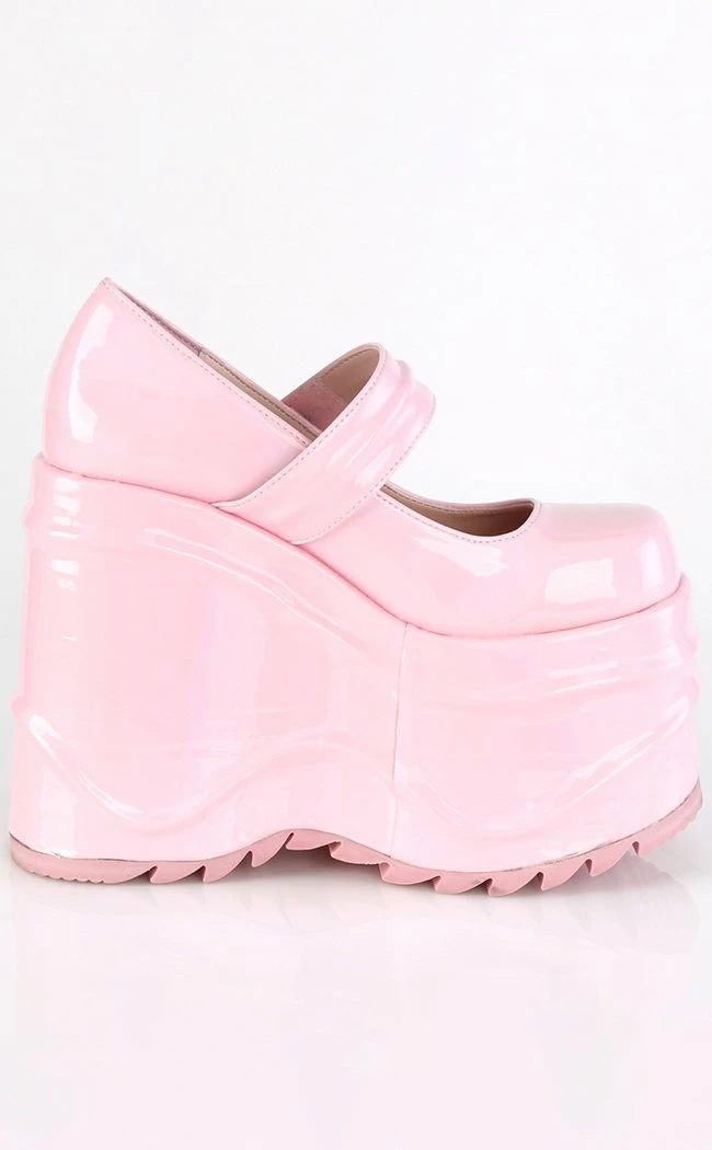 Demonia WAVE-32 Baby Pink Holographic Platform Mary Janes 7 Demonia WAVE-32 Baby Pink Holographic Platform Mary Janes