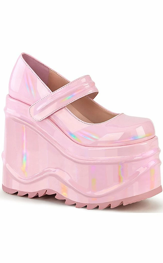 Demonia WAVE-32 Baby Pink Holographic Platform Mary Janes 3 Demonia WAVE-32 Baby Pink Holographic Platform Mary Janes