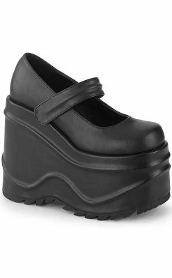 Demonia WAVE-32 Black Vegan Leather Platform Mary Janes