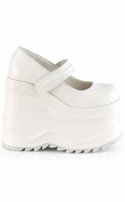 Demonia WAVE-32 White Vegan Leather Platform Mary Janes Shoes 11 Demonia WAVE-32 White Vegan Leather Platform Mary Janes Shoes