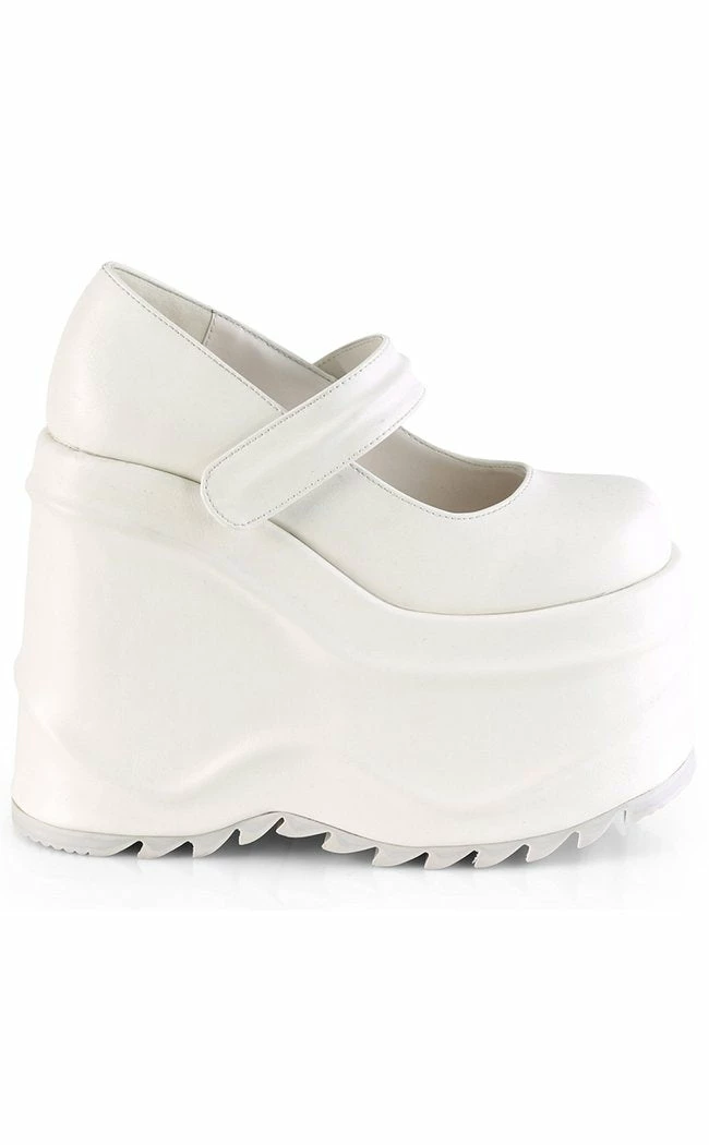 Demonia WAVE-32 White Vegan Leather Platform Mary Janes Shoes 7 Demonia WAVE-32 White Vegan Leather Platform Mary Janes Shoes