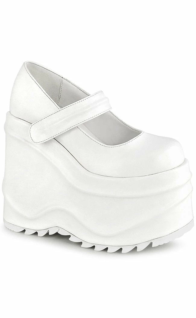 Demonia WAVE-32 White Vegan Leather Platform Mary Janes Shoes 3 Demonia WAVE-32 White Vegan Leather Platform Mary Janes Shoes