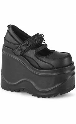Demonia WAVE-48 Black Vegan Leather Platform Mary Janes Shoes 11 Demonia WAVE-48 Black Vegan Leather Platform Mary Janes Shoes