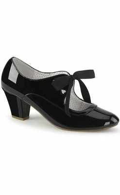 Pin Up Couture WIGGLE-32 Black Patent Faux Leather Heels (Last Pair: Size 8)