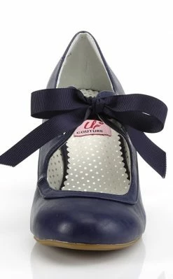 Pin Up Couture WIGGLE-32 Navy Blue Faux Leather Heels (AU Stock)