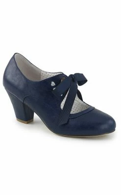 Pin Up Couture WIGGLE-32 Navy Blue Faux Leather Heels (AU Stock)