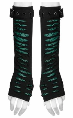 Punk Rave Widow's Web Armwarmers | Black & Green Accessories