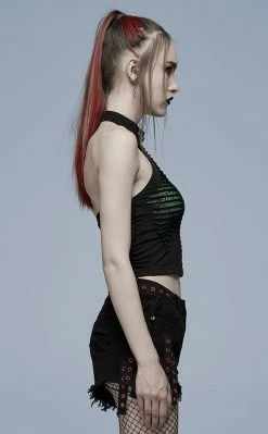 Punk Rave Widow's Web Halter Top | Black & Green Clothing
