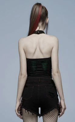 Punk Rave Widow's Web Halter Top | Black & Green Clothing
