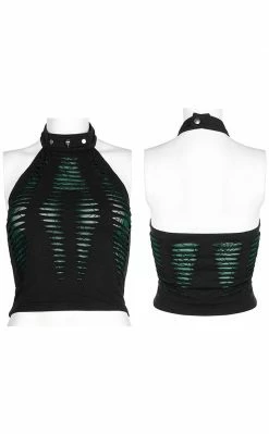 Punk Rave Widow's Web Halter Top | Black & Green Clothing