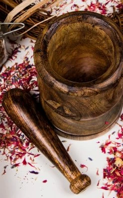 TB Wooden Pentagram Mortar And Pestle Witchcraft