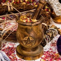 TB Wooden Pentagram Mortar And Pestle Witchcraft